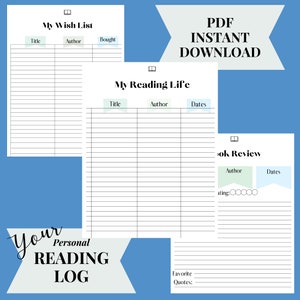 Reading Journal and Planner PDF Digital Download | Track reading progress | Review books and authors | Printable PDF 8x11 | personalize