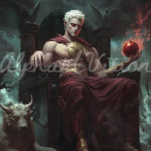 Hades Greek God Art Print | Underworld Fantasy Wall Art | Greek Mythology Decor | Cerberus Dark Digital Poster | Gothic Hades Print
