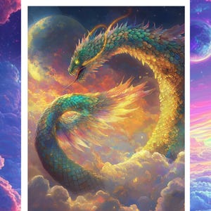 Sky Serpent Poster – Fantasy Celestial Dragon Print Wall Art for Gamers & Myth Lovers