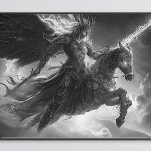 Valkyrie Art Print: Norse Mythology, Winged Horse (Instant Download)