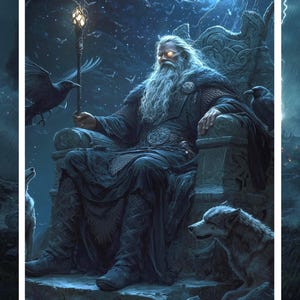 Odin Norse God Wall Art | Norse Mythology Digital Print | Allfather Viking Decor | Nordic Fantasy Printable Poster | Odin Raven Art