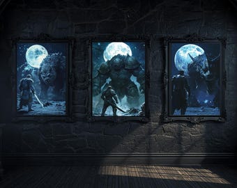 Realmwalker Monster Hunter Kunstdrucke - Knight Vs Beast Moonlit Worlds (Digitaler Download)
