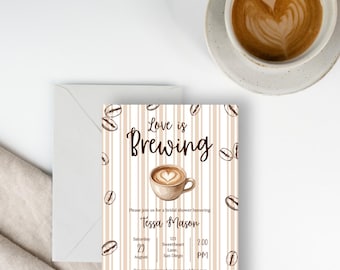 Love is Brewing Coffee Themed Personalized Bridal Shower Invitation Digital Download