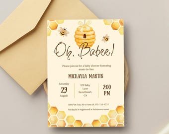 Oh BaBee Bumblebee Theme Personalized Baby Shower Invitation Digital Download