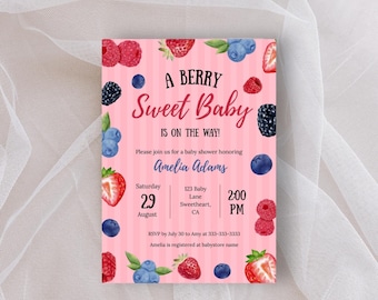 A Berry Sweet Baby Fruit Themed Personalized Baby Shower Invitation Digital Download