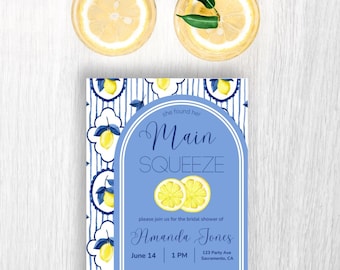 Main Squeeze Lemon Theme Personalized Bridal Shower Invitation Digital Download