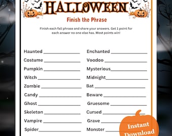 Halloween Finish the Phrase Game, Halloween Party Game, Fun Party Activity, Halloween Printable Game