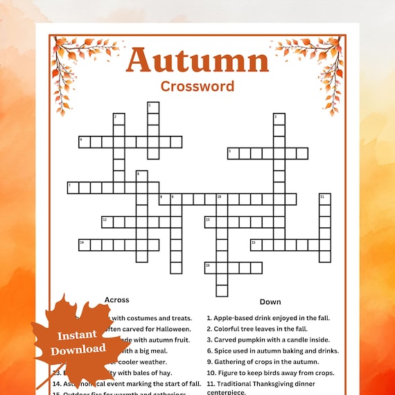 Autumn crossword puzzle, fall party word game, fall party printable, fall  games for adults and kids, autumn games - etsy