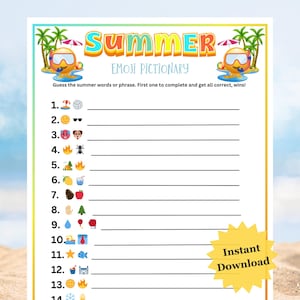 Summer Emoji Pictionary Game, Summer Emoji Trivia, Summer Family Game, Summer Party Games, Kids Summer Activity, Fun Summer Printable Games