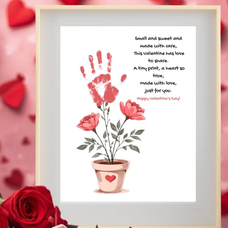Valentine Handprint Craft, Valentines Craft for Kids, Valentine Flower ...