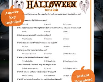 Halloween Trivia Quiz, Trivia Game, Halloween Trivia Questions, Halloween Party Game, Office Party Game, Halloween Game Night