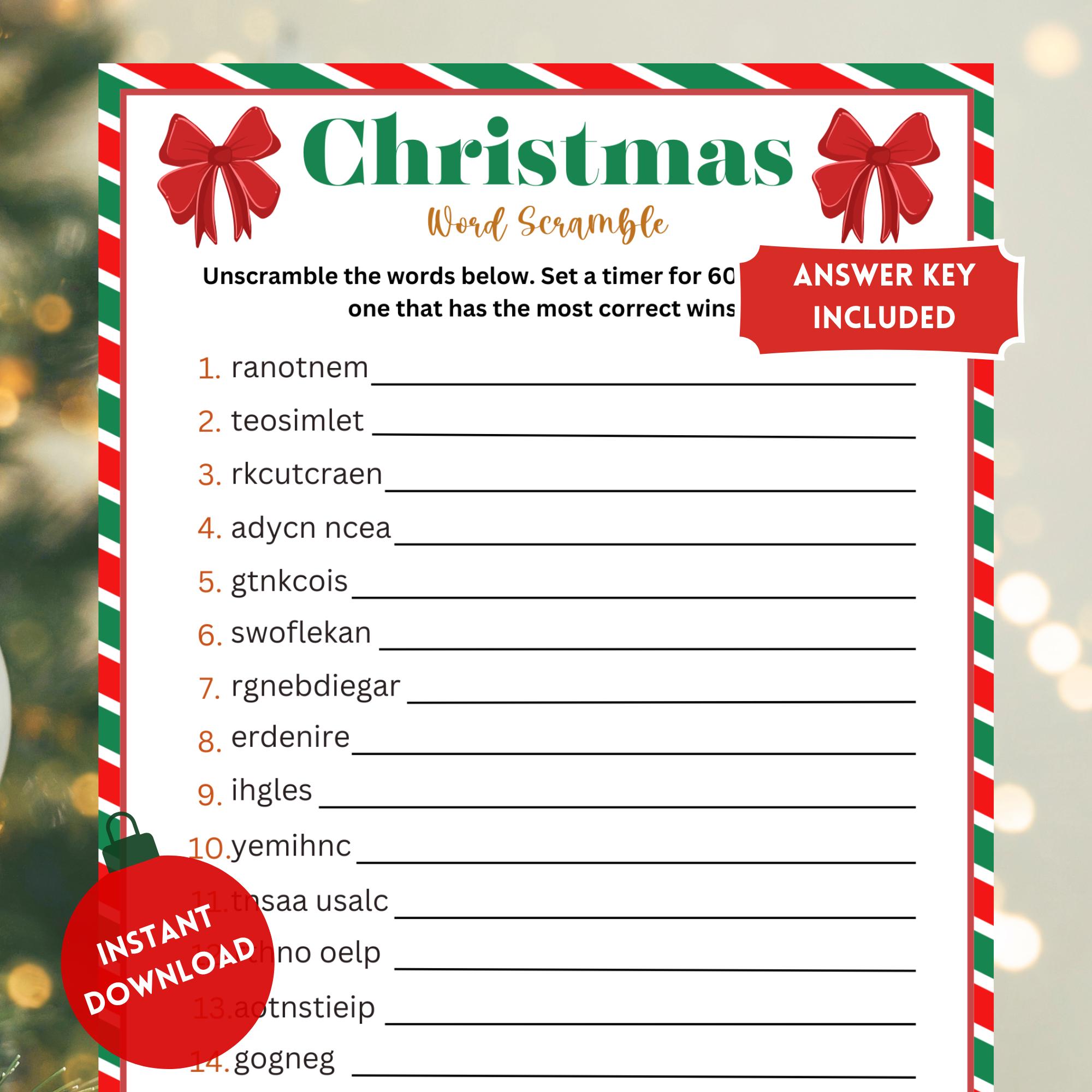 Christmas Word Scramble, Christmas Word Game, Christmas Party Game, Holiday Games, Fun Christmas Game, Christmas Printable Game