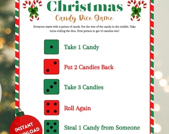Kerstsnoep dobbelspel, kerstdobbelspel, kerstactiviteit voor kinderen, leuk kerstspel, klasspel, kerstspel voor het hele gezin