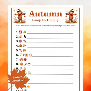 Autumn Emoji Pictionary Game, Fall Emoji Game, Printable Autumn Game, Fall Family Activity, Fall Party Game, Autumn Game, Fall Time Activity