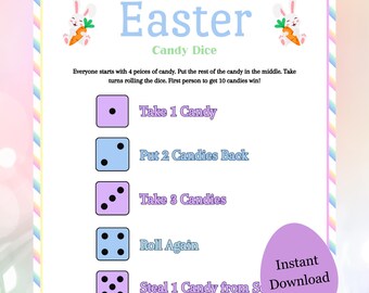 Easter Candy Dice Game, Easter Party Game, Kids Easter Activity, Classroom Game, Easter Party Game, Family Game, Printable Easter Game