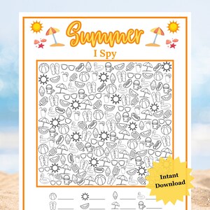 Summer I Spy Game, Summer Activity for Kids, Printable Summer Game, Summer Vacation, Summer Activity, Summer Games, I Spy Game