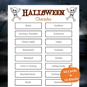 Halloween Charades Game, Halloween Party Games, Halloween Family Games, Halloween Games, Printable Halloween Game, Halloween Pictionary Game