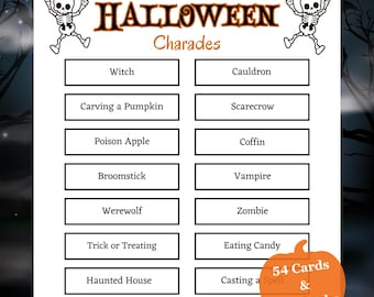 Halloween Charades Game, Halloween Party Games, Halloween Family Games, Halloween Games, Printable Halloween Game, Halloween Pictionary Game