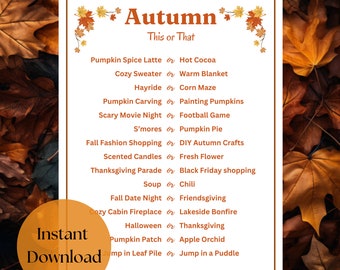 Autumn This or That Game, Fall Season Puzzle Activity, Fun Harvest Games, Autumn Games, Fall Printable Games, Thanksgiving