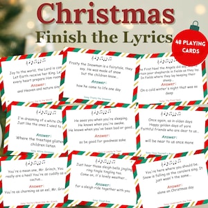 Christmas Carol Finish the Lyric Game, Finish the Lyrics Game, Printable Christmas Game, Christmas Family Game, Christmas Song Lyrics