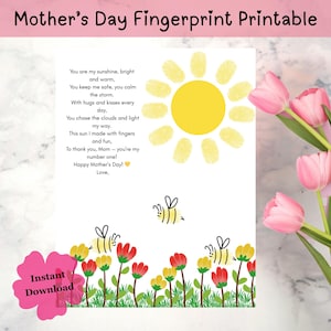 Manualidad con huellas dactilares para el Día de la Madre, Recuerdo para mamá, Carta para mamá, Regalo para niños, Actividad preescolar, Manualidad para el Día de la Madre, Arte con huellas dactilares