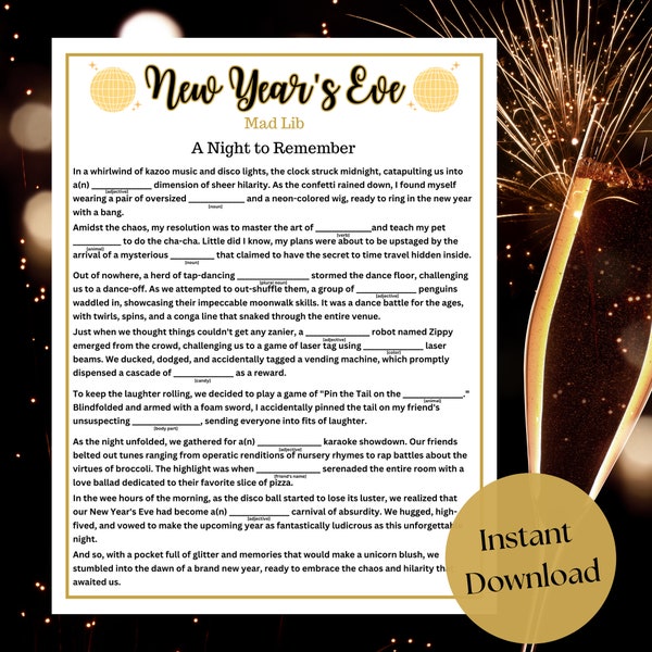 New Years Mad Lib, New Years Game, New Years Eve Party Game, New Years Activity, Mad Lib Game, Mad Libs for Adults and Kids