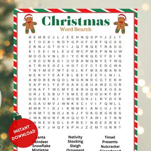 Christmas Word Search, Christmas Word Game, Christmas Activity, Printable Christmas Word Search, Holiday Game, Christmas Game for Kids