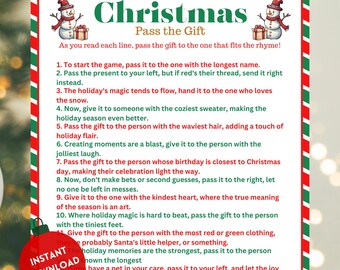 Christmas Pass the Gift Game, Pass the Present Game, Christmas Party Game, Christmas Group Game Printable, Holiday Party Game, Gift Exchange