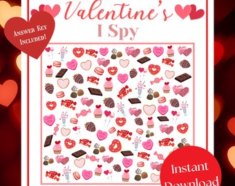 Valentines Day I Spy Game, Valentines Day Activity for Kids, Valentines Printable Game, Classroom Valentine Game, I Spy Printable