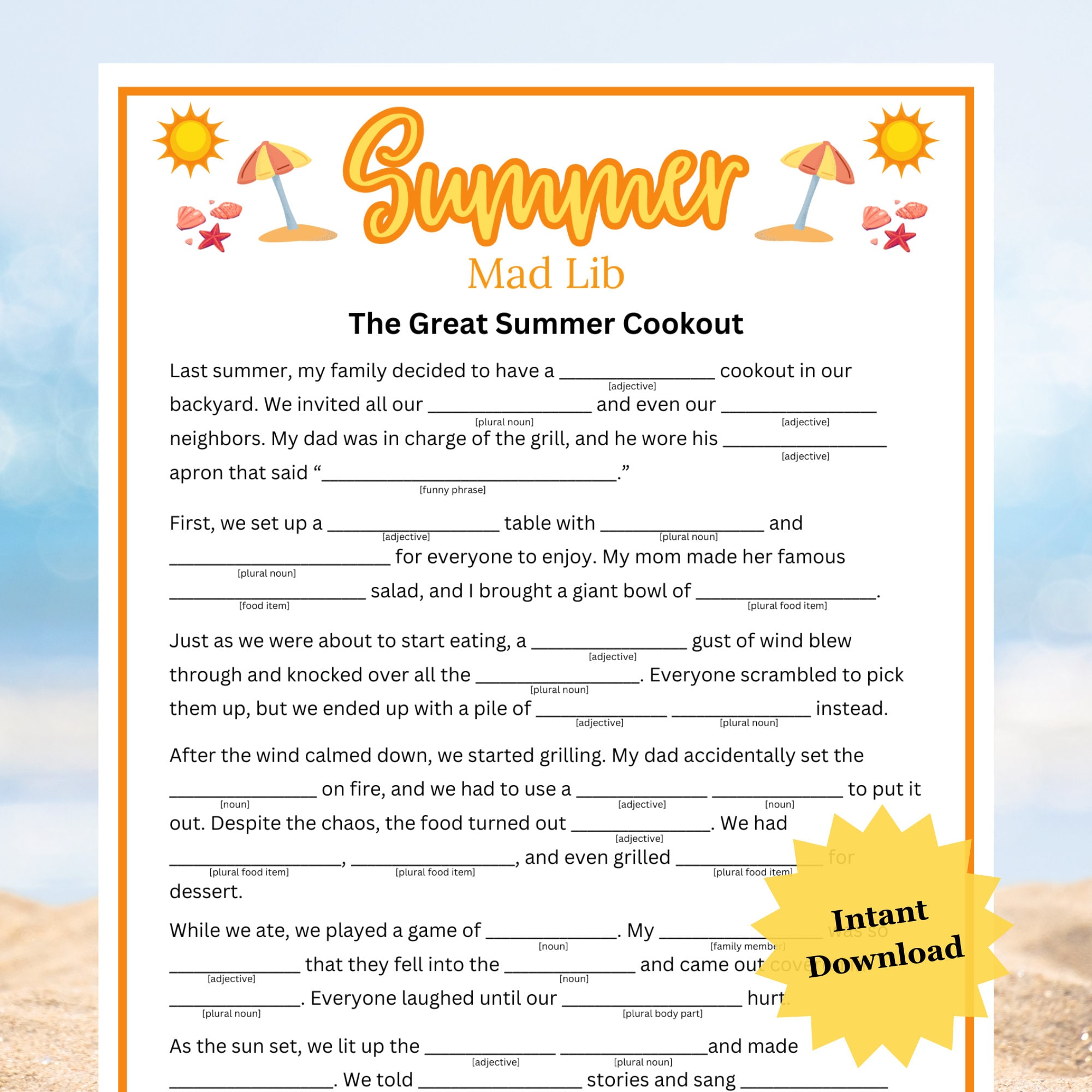 Summer Mad Libs Family Summer - Il Fullxfull.6052324242 Reuy 