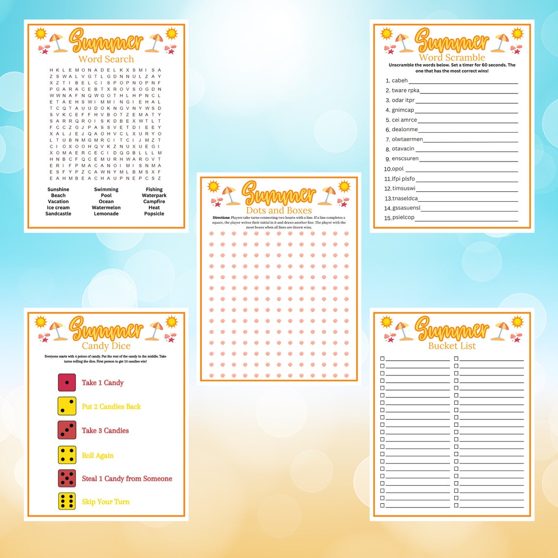 Summer Game Bundle, Summer Games for Adults and Kids, Family Summer ...
