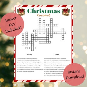 Christmas Crossword Puzzle, Christmas Word Game, Christmas Party Printable, Christmas Game for Adults and Kids, Holiday Party Game
