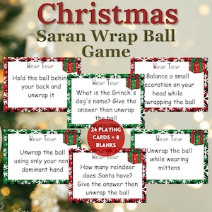 Jogo de Saran Wrap, Jogo de Bola de Saran Wrap, Jogos de Natal para a Família, Cartas de Desafio de Saran Wrap, Jogo de Família, Jogos de Natal, Jogo de Natal Divertido