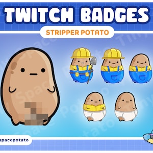 Twitch Sub Badge Funny Stripper Potato (SET OF 6) Cute Bit Badges Vtuber Assets