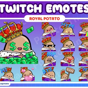 Twitch Emotes Pack Royal Potato (SET OF 15) emotes bundle twitch emotes discord emotes for vtuber assets