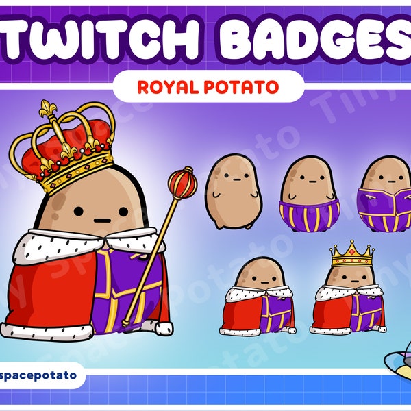 Badges secondaires Twitch Badges royaux pour mors de pomme de terre (LOT de 6) Badge amusant pour mors mignon Badge Cheer pour streamer Vtuber OBS Streamlabs