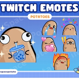 Twitch Emotes Pack Funny Potatoes (SET OF 6) Custom Twitch Emotes Vtuber Assets Discord Emotes