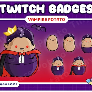 Twitch Sub Badges Vampire Potato (SET of 6) Goth Twitch Badges Witch Horror Stream Bit Badges Halloween Twitch