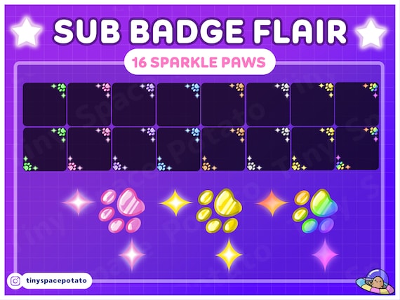 Twitch Badge Flair Sparkle Paw Print (SET of 12)  Vtuber Assets Cat Sub Badges Cute Sub Badges Flair Twitch Flair