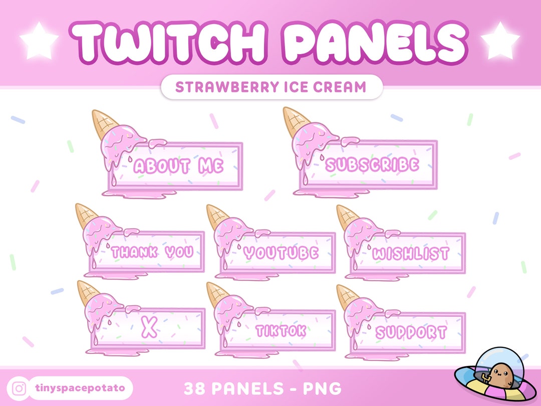 Twitch Panels Strawberry Ice Cream SET OF 38 Twitch Panels Pink Overlay