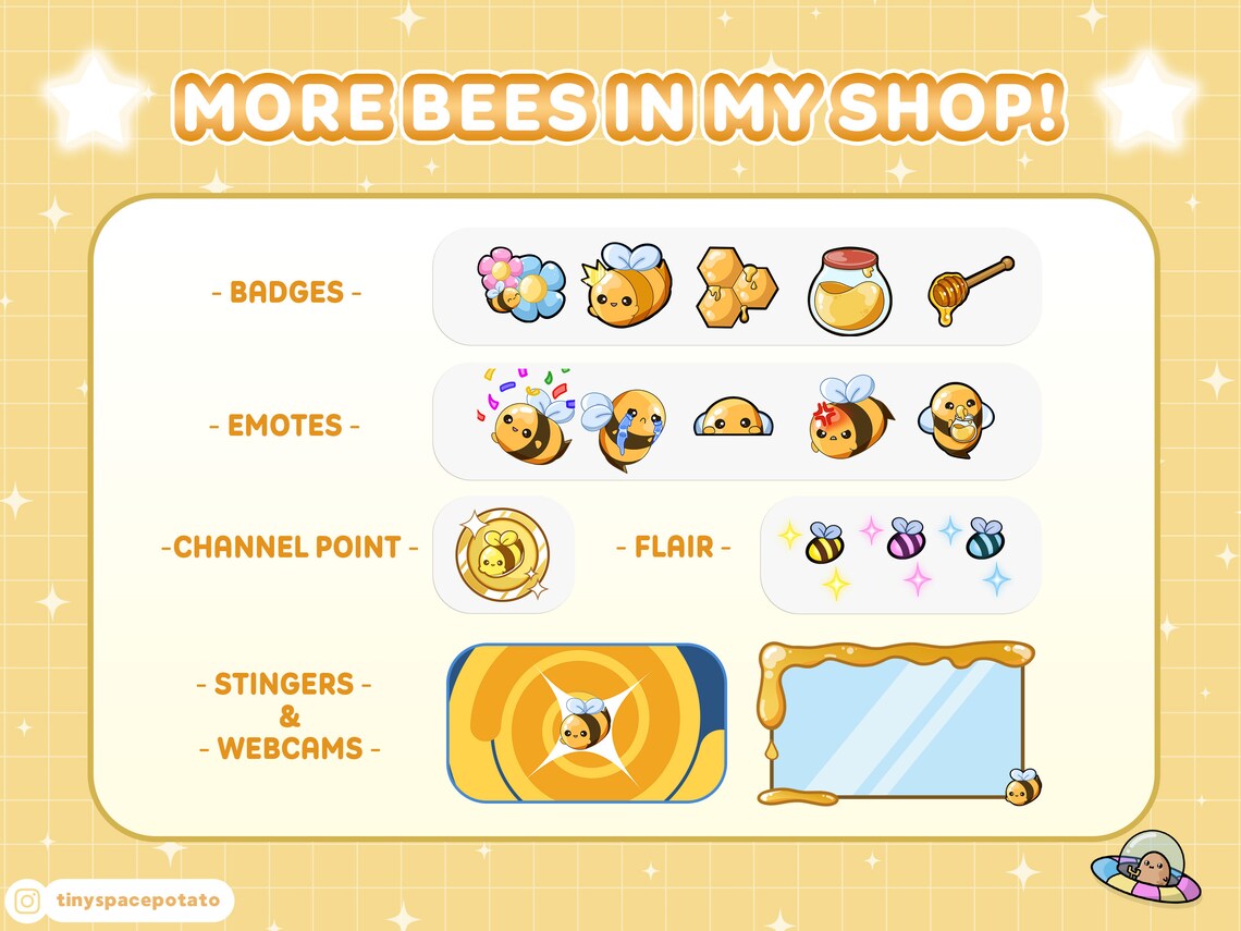 Twitch Panels Honey Bee (SET of 37) Stream Panels Twitch Overlay Vtuber ...