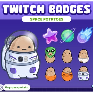 Twitch Sub Badge Space Potato (CONJUNTO DE 10 más 4 FLAIR) Insignias de bits de Twitch Insignias lindas de Twitch Activos celestiales de Vtuber