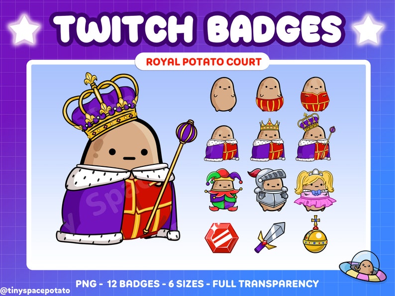 Potato Stramer Code Twitch Sub Badges Royal Potato Court (12 Plus FLAIR) Bit Badges Funny ...
