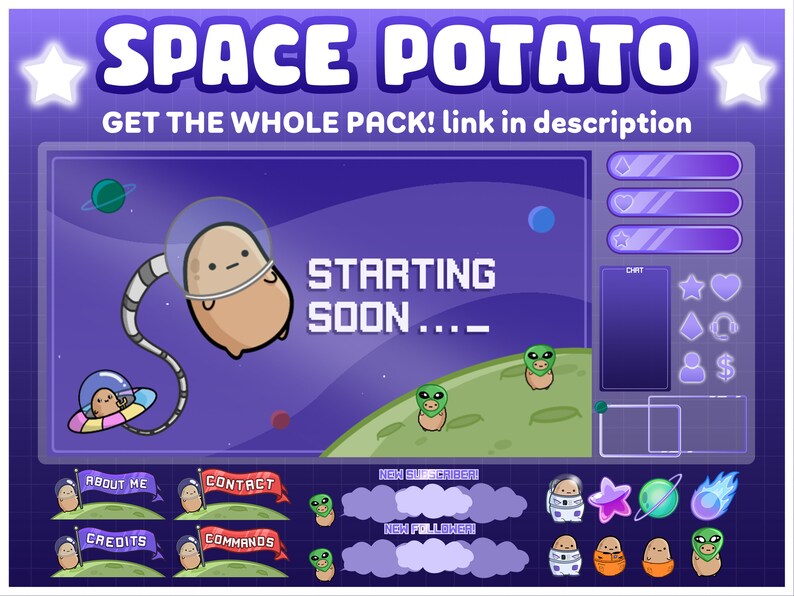 Potato Stramer Code Twitch Sub Badges Space Potato (SET OF 6) Funny Bit Badge for Vtuber ...