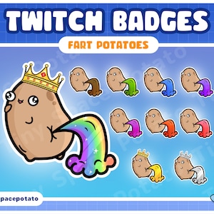 Twitch Sub Badges Fart Potato (SET OF 10) Funny Twitch Badges Poop Sub Badge Twitch Bit Badges for Vtuber