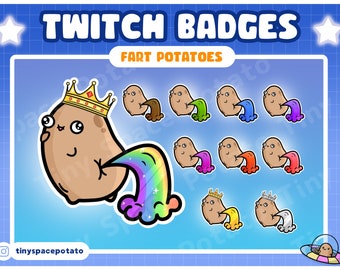 Twitch Sub Badges Fart Potato (SET OF 10) Funny Twitch Badges Poop Sub Badge Twitch Bit Badges for Vtuber