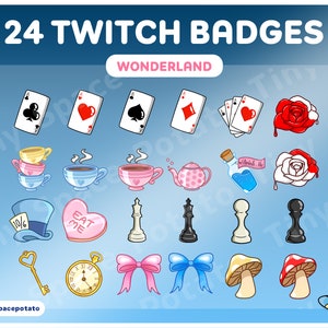 Odznaki Twitch Sub Kraina Czarów (ZESTAW 24) Odznaki Twitch Bit Karty odznak Twitch Mushroom Mikstura Płyn Słodkie odznaki
