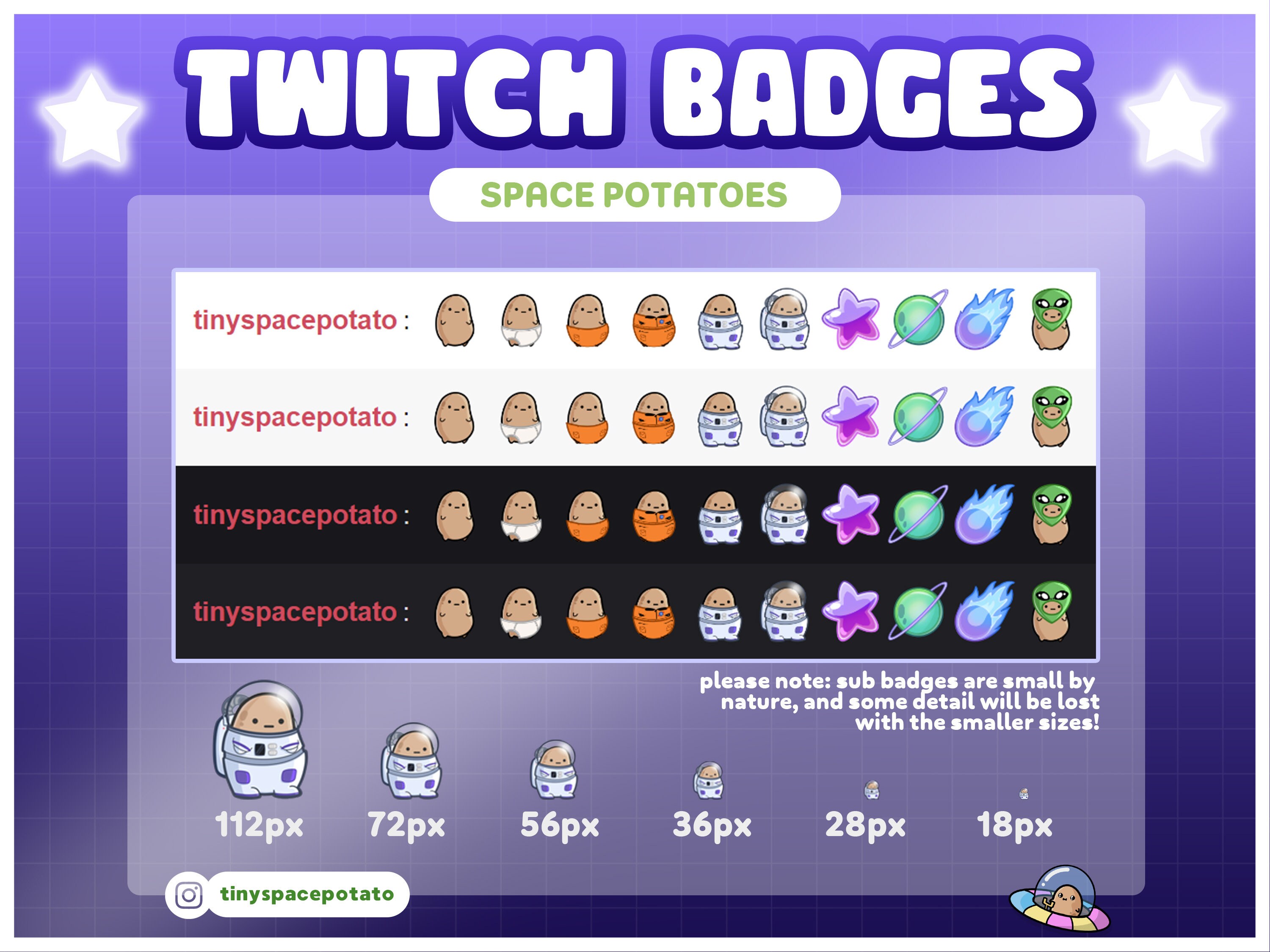 Twitch Sub Badge Space Potato (SET OF 10 Plus 4 FLAIR) Twitch Bit ...