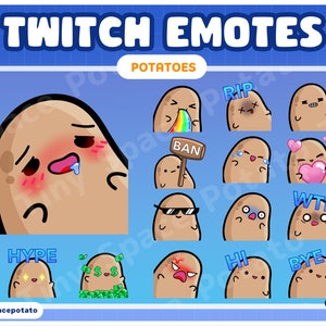 Twitch Emotes Pack Potato (SET OF 15) emotes bundle twitch emotes discord emotes for vtuber assets