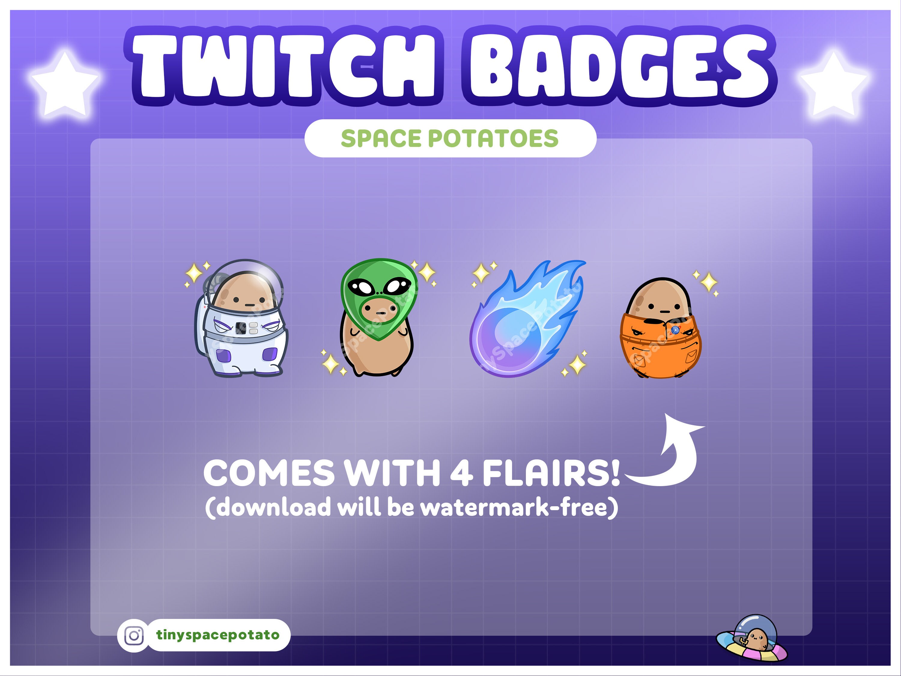 Twitch Sub Badge Space Potato (SET OF 10 Plus 4 FLAIR) Twitch Bit ...